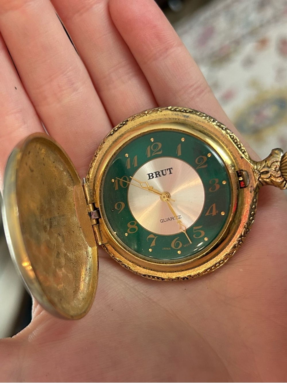 Gold-Tone Green Dial Pocket Watch - Quartz